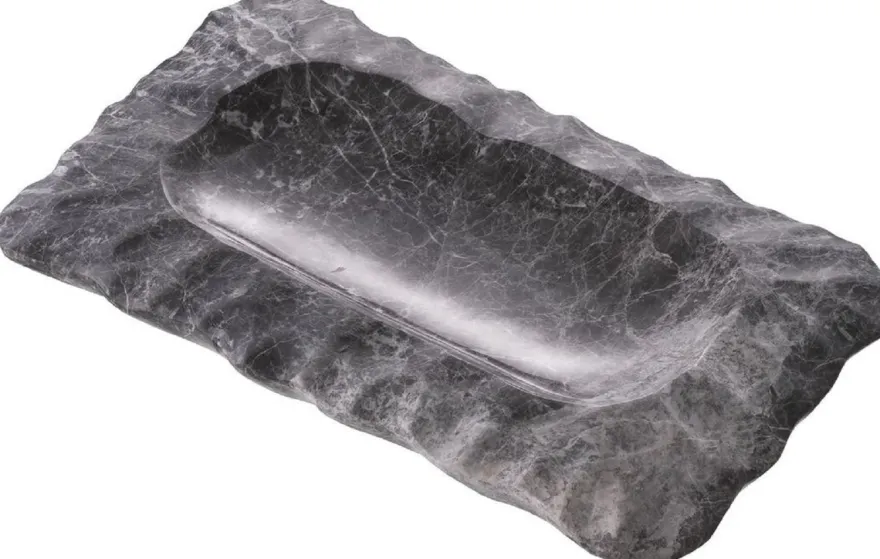 Casa Padrino Luxus Serviertablett Grau 31 x 18 x H. 2,5 cm - Rechteckiges Marmor Tablett - Luxus Hotel & Restaurant Accessoires