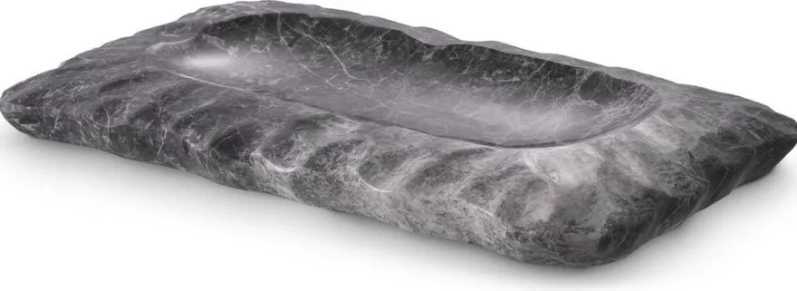 Casa Padrino Luxus Serviertablett Grau 31 x 18 x H. 2,5 cm - Rechteckiges Marmor Tablett - Luxus Hotel & Restaurant Accessoires