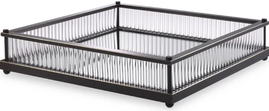 Casa Padrino Luxus Serviertablett Bronzefarben 39,5 x 39,5 x H. 9 cm - Verspiegeltes Edelstahl Tablett - Luxus Gastronomie Accessoires