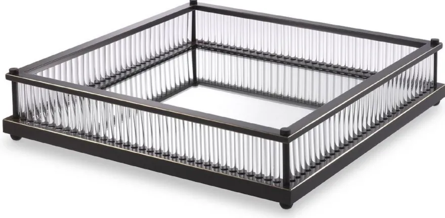Casa Padrino Luxus Serviertablett Bronzefarben 39,5 x 39,5 x H. 9 cm - Verspiegeltes Edelstahl Tablett - Luxus Gastronomie Accessoires