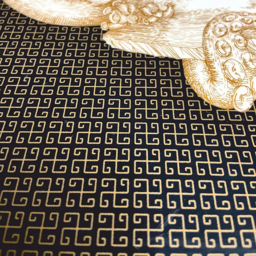Casa Padrino Luxus Serviertablett Schwarz / Gold / Weiß / Braun Ø 40 cm - Rundes Metall Tablett - Gastronomie Accessoires - Handbemalt in Italien