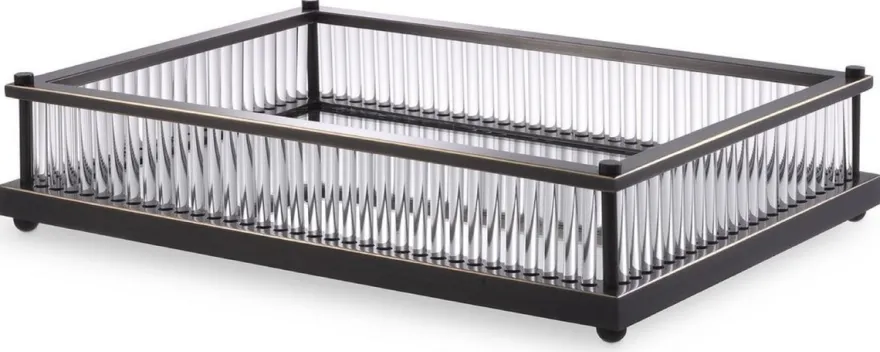 Casa Padrino Luxus Serviertablett Bronzefarben 39,5 x 28,5 x H. 9 cm - Verspiegeltes Edelstahl Tablett - Luxus Gastronomie Accessoires