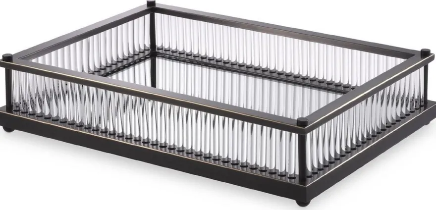 Casa Padrino Luxus Serviertablett Bronzefarben 39,5 x 28,5 x H. 9 cm - Verspiegeltes Edelstahl Tablett - Luxus Gastronomie Accessoires
