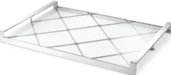Casa Padrino Luxus Serviertablett Silber 48 x 34 x H. 4 cm - Edelstahl Tablett mit gehärteter Glasplatte - Gastronomie Accessoires - Luxus Qualität