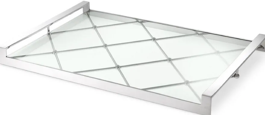 Casa Padrino Luxus Serviertablett Silber 48 x 34 x H. 4 cm - Edelstahl Tablett mit gehärteter Glasplatte - Gastronomie Accessoires - Luxus Qualität