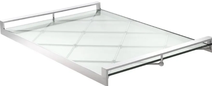 Casa Padrino Luxus Serviertablett Silber 48 x 34 x H. 4 cm - Edelstahl Tablett mit gehärteter Glasplatte - Gastronomie Accessoires - Luxus Qualität