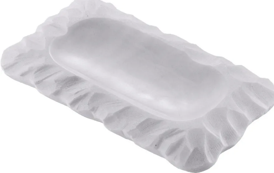 Casa Padrino Luxus Serviertablett Weiß 31 x 18 x H. 2,5 cm - Rechteckiges Marmor Tablett - Luxus Hotel & Restaurant Accessoires