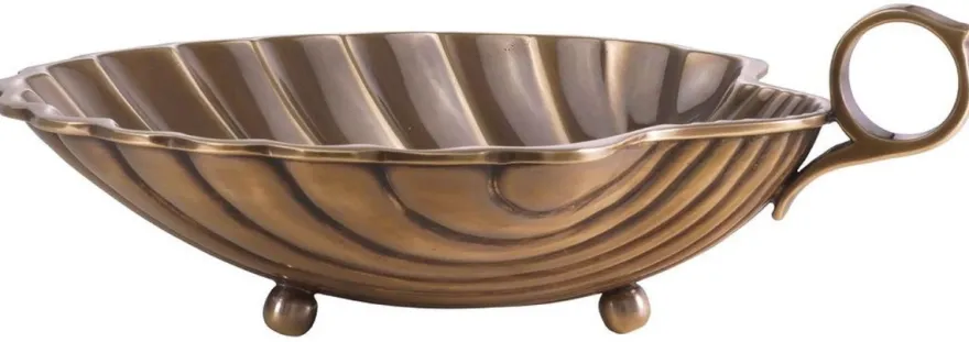 Casa Padrino Luxus Serviertablett Vintage Messing 22,5 x 19,5 x H. 5,5 cm - Messing Tablett in Muschelform - Hotel & Restaurant Accessoires - Luxus Qualität