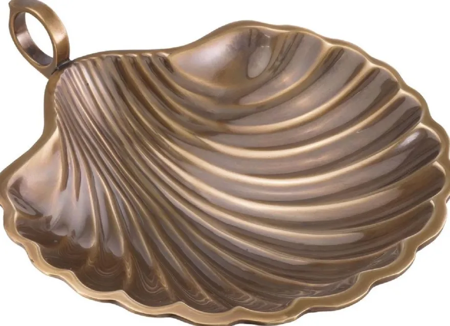 Casa Padrino Luxus Serviertablett Vintage Messing 22,5 x 19,5 x H. 5,5 cm - Messing Tablett in Muschelform - Hotel & Restaurant Accessoires - Luxus Qualität