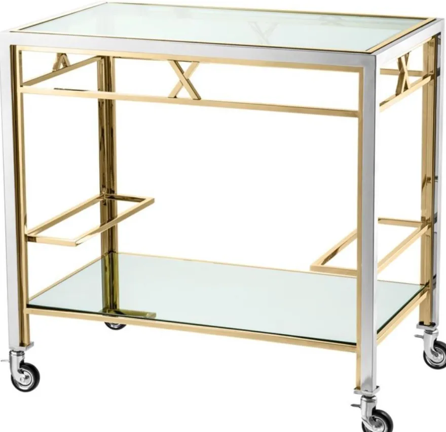Casa Padrino Luxus Servierwagen Silber / Gold 80 x 48 x H. 76,5 cm - Hotel Restaurant Gastronomie Accessoires