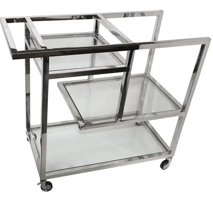 Casa Padrino Luxus Servierwagen Silber / Glas 89 x 42 x H 80cm - Edelstahl Trolley mit Glas - Gastronomie Barwagen