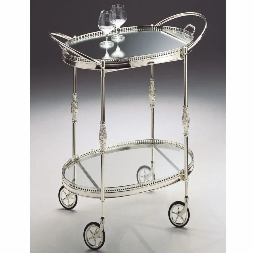 Casa Padrino Luxus Servierwagen mit abnehmbarem Tablett Silber - Made in Italy