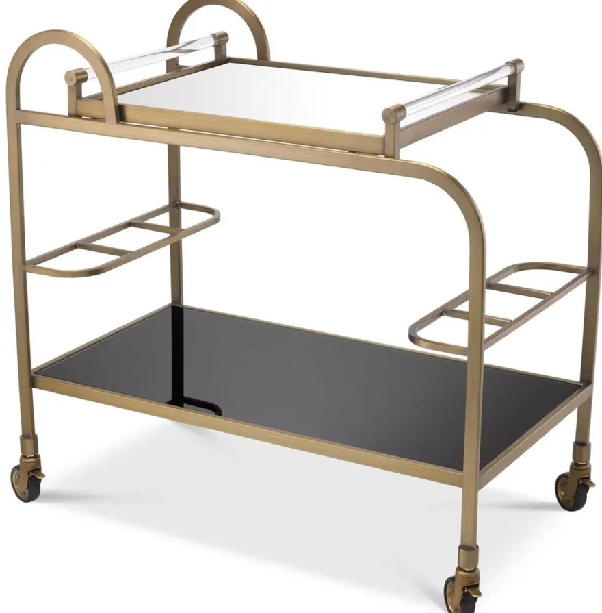 Casa Padrino Luxus Servierwagen mit abnehmbarem Tablett Messingfarben / Schwarz 83 x 45 x H. 75,5 cm - Hotel Restaurant Gastronomie Trolley - Luxus Accessoires