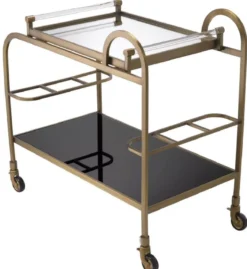 Casa Padrino Luxus Servierwagen mit abnehmbarem Tablett Messingfarben / Schwarz 83 x 45 x H. 75,5 cm - Hotel Restaurant Gastronomie Trolley - Luxus Accessoires