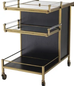Casa Padrino Luxus Servierwagen Messingfarben / Schwarz 94,5 x 54 x H. 83,5 cm - Hotel Restaurant Gastronomie Trolley - Luxus Accessoires