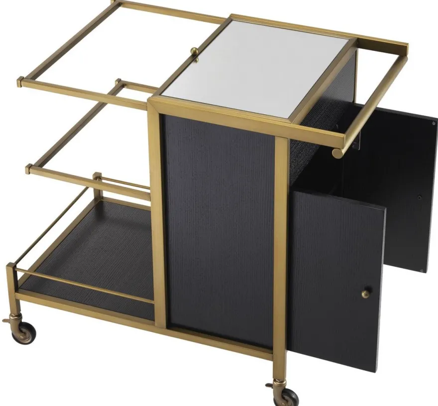 Casa Padrino Luxus Servierwagen Messingfarben / Schwarz 94,5 x 54 x H. 83,5 cm - Hotel Restaurant Gastronomie Trolley - Luxus Accessoires