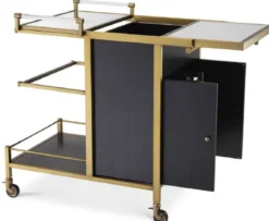 Casa Padrino Luxus Servierwagen Messingfarben / Schwarz 94,5 x 54 x H. 83,5 cm - Hotel Restaurant Gastronomie Trolley - Luxus Accessoires