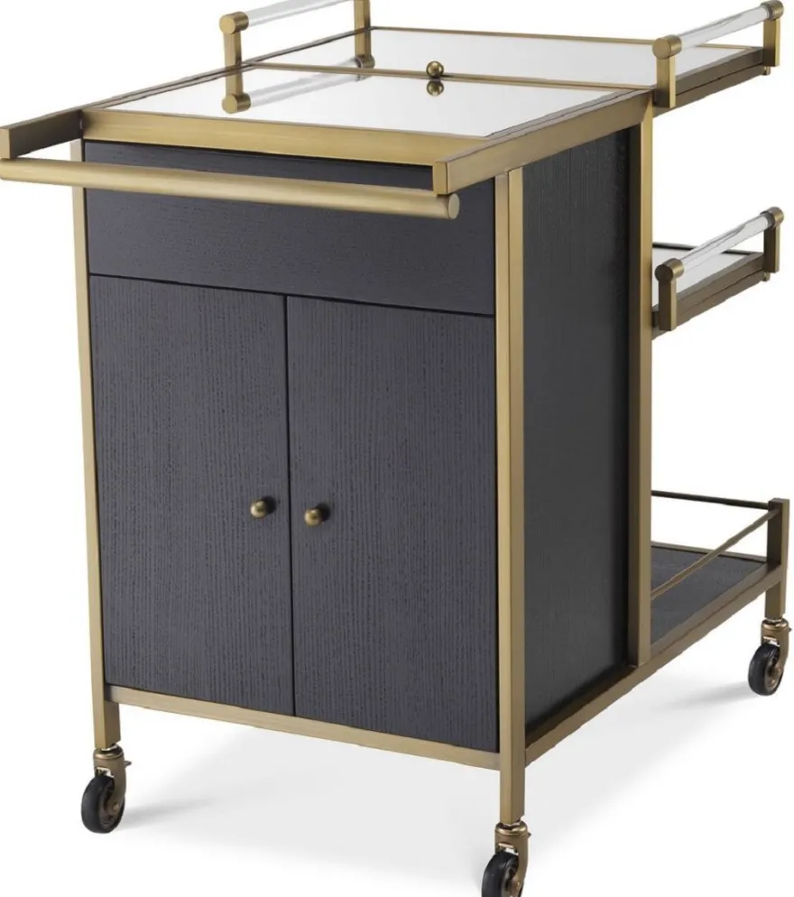 Casa Padrino Luxus Servierwagen Messingfarben / Schwarz 94,5 x 54 x H. 83,5 cm - Hotel Restaurant Gastronomie Trolley - Luxus Accessoires
