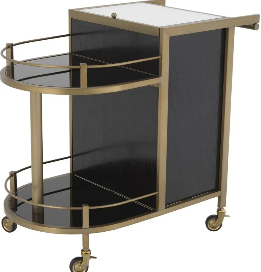 Casa Padrino Luxus Servierwagen Schwarz / Messing 88 x 50 x H. 78 cm - Hotel Restaurant Gastronomie Trolley - Luxus Hotel Restaurant Gastronomie Accessoires - Luxus Möbel