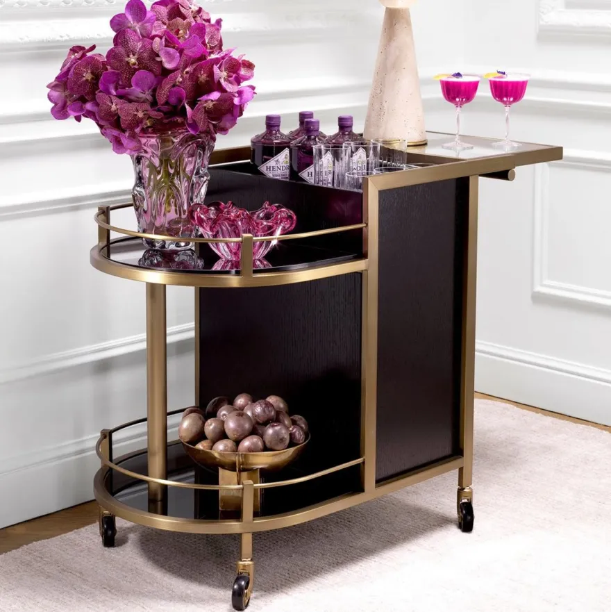 Casa Padrino Luxus Servierwagen Schwarz / Messing 88 x 50 x H. 78 cm - Hotel Restaurant Gastronomie Trolley - Luxus Hotel Restaurant Gastronomie Accessoires - Luxus Möbel
