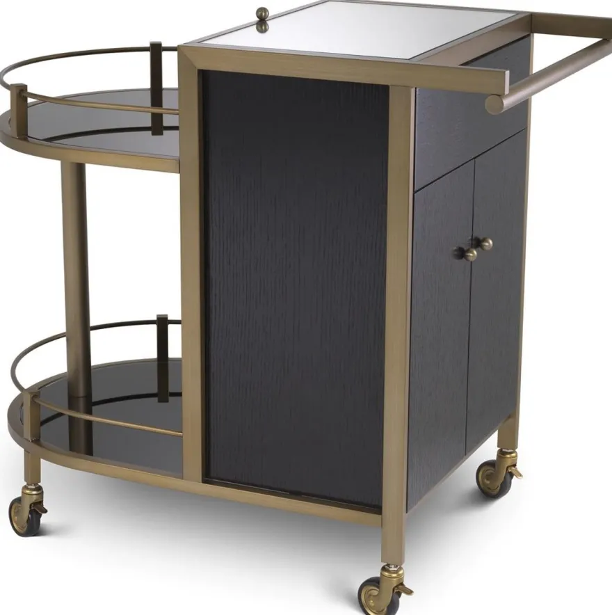 Casa Padrino Luxus Servierwagen Schwarz / Messing 88 x 50 x H. 78 cm - Hotel Restaurant Gastronomie Trolley - Luxus Hotel Restaurant Gastronomie Accessoires - Luxus Möbel