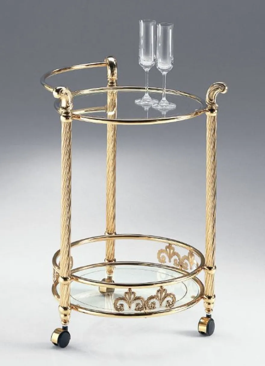 Casa Padrino Luxus Servierwagen Messing / Schwarz 50 x 55 x H. 71 cm - Runder Messing Trolley mit Glasplatten - Hotel & Restaurant Accessoires - Luxus Qualität - Made in Italy