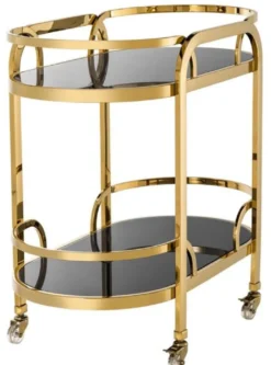 Casa Padrino Luxus Servierwagen Gold / Schwarz 85 x 46,5 x H. 80,5 cm - Hotel Restaurant Gastronomie Trolley