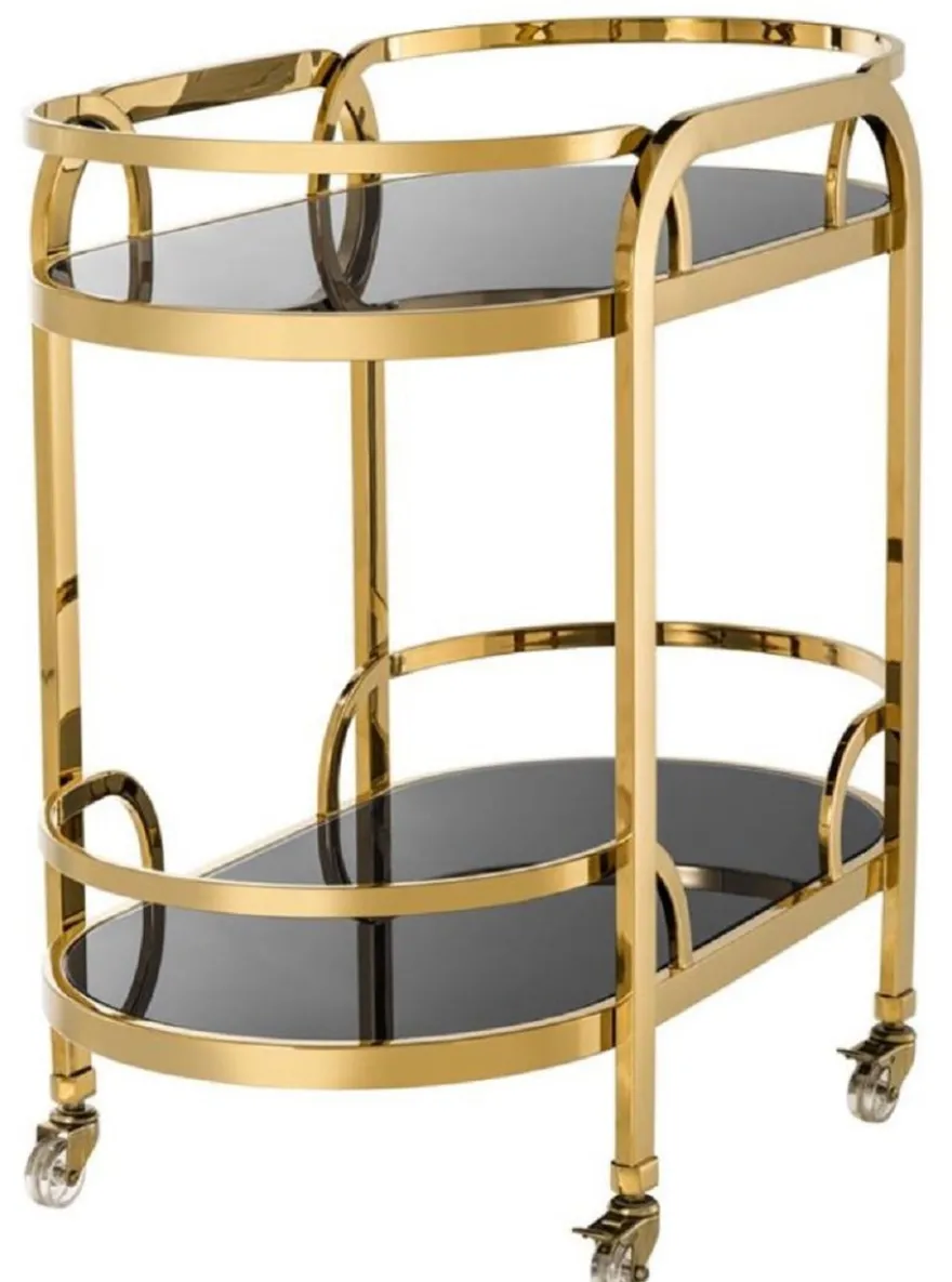 Casa Padrino Luxus Servierwagen Gold / Schwarz 85 x 46,5 x H. 80,5 cm - Hotel Restaurant Gastronomie Trolley