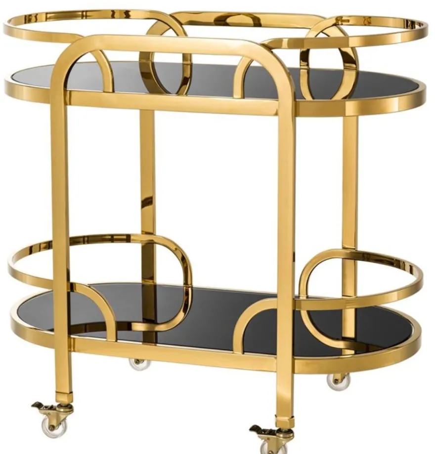 Casa Padrino Luxus Servierwagen Gold / Schwarz 85 x 46,5 x H. 80,5 cm - Hotel Restaurant Gastronomie Trolley