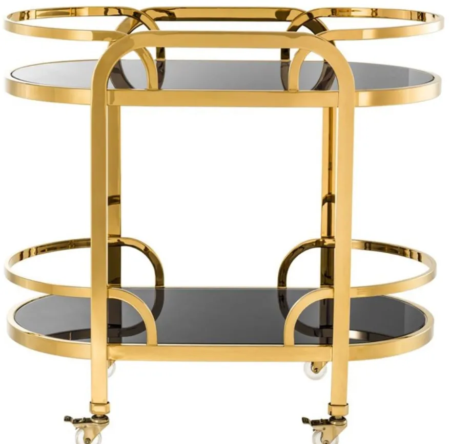 Casa Padrino Luxus Servierwagen Gold / Schwarz 85 x 46,5 x H. 80,5 cm - Hotel Restaurant Gastronomie Trolley