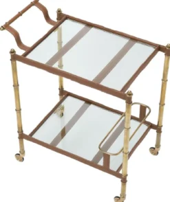 Casa Padrino Luxus Servierwagen Vintage Messingfarben / Braun 74 x 44,5 x H. 84 cm - Hotel Restaurant Gastronomie Trolley - Luxus Accessoires