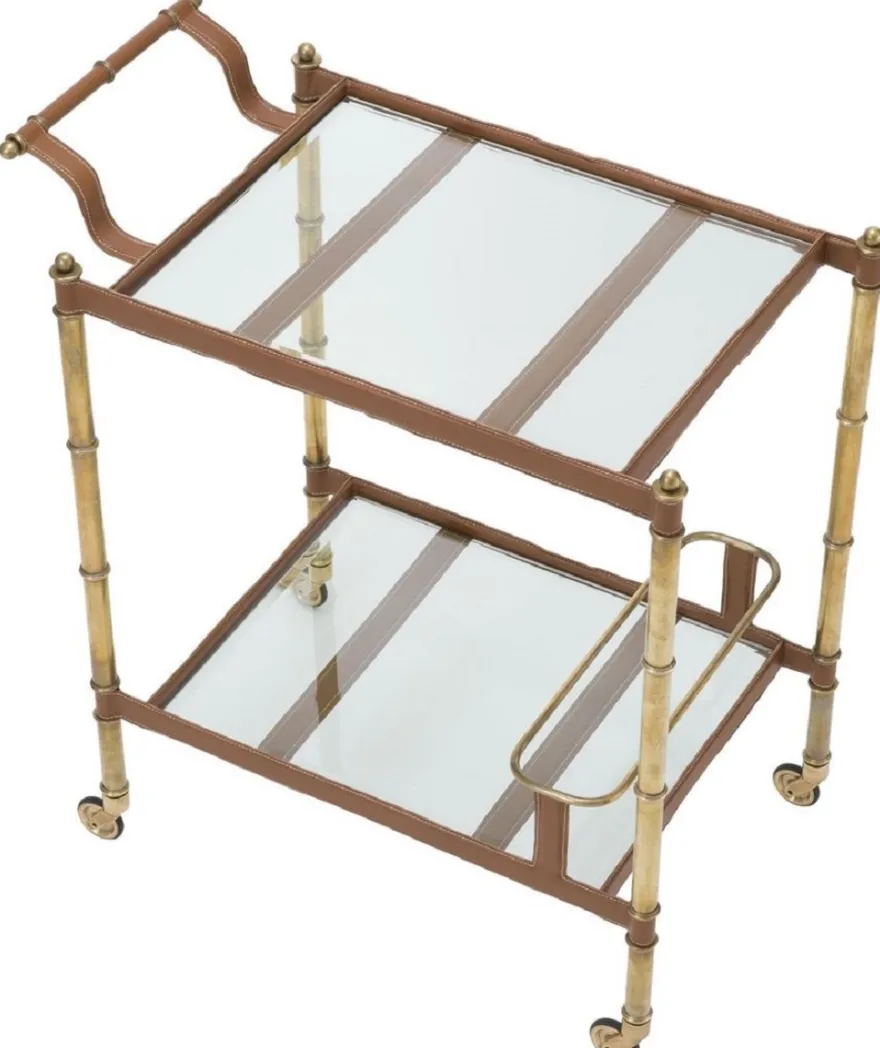 Casa Padrino Luxus Servierwagen Vintage Messingfarben / Braun 74 x 44,5 x H. 84 cm - Hotel Restaurant Gastronomie Trolley - Luxus Accessoires