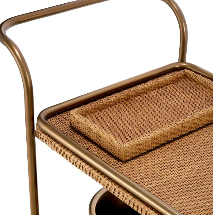 Casa Padrino Luxus Servierwagen Naturfarben / Vintage Messing