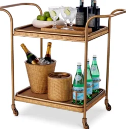 Casa Padrino Luxus Servierwagen Naturfarben / Vintage Messing
