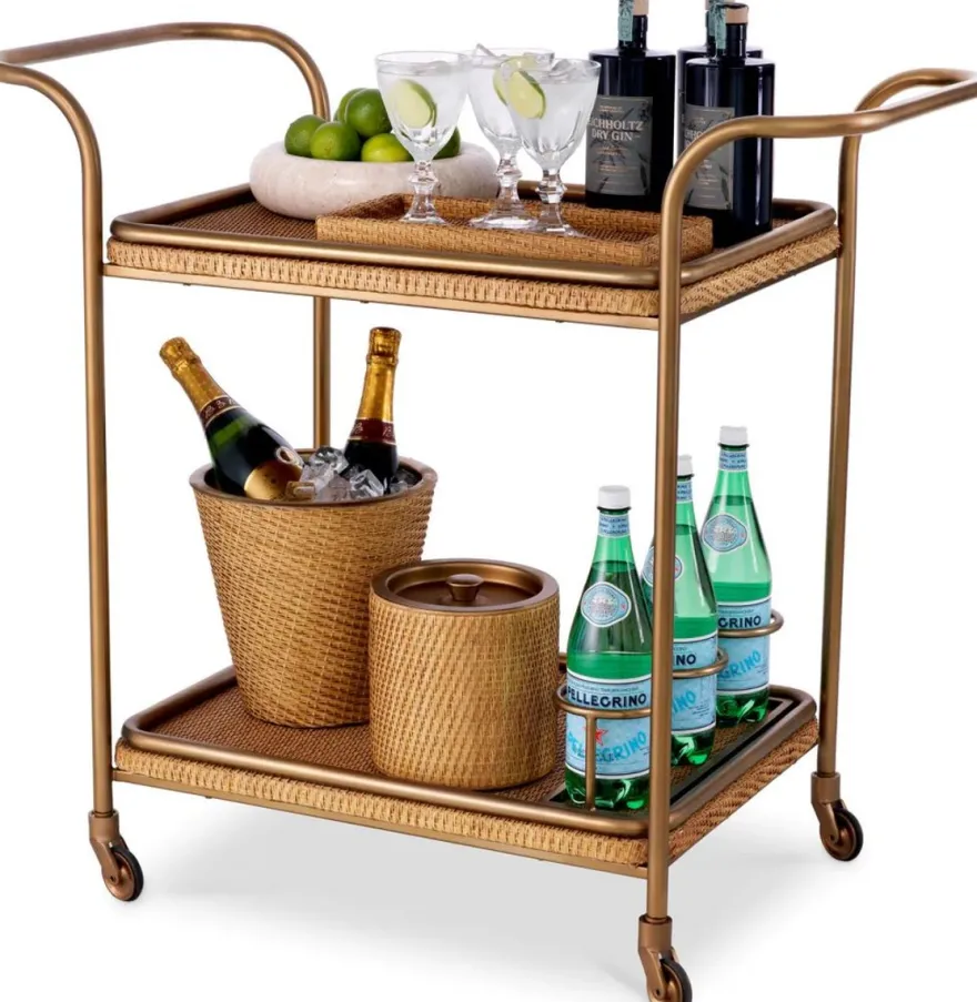 Casa Padrino Luxus Servierwagen Naturfarben / Vintage Messing