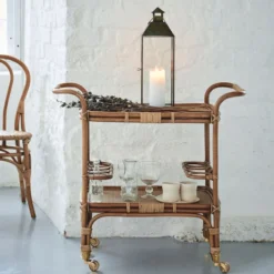 Casa Padrino Luxus Servierwagen Braun / Naturfarben 89 cm - Hotel Trolley