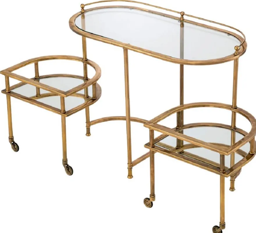 Casa Padrino Luxus Servierwagen Vintage Messing 105 x 50 x H. 82 cm - Hotel Restaurant Gastronomie Trolley - Luxus Hotel Restaurant Gastronomie Accessoires - Luxus Möbel