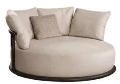 Casa Padrino Luxus Sessel Beige / Dunkelbraun Ø 120 x H. 90 cm - Runder Wohnzimmer Sessel - Hotel Sessel - Wohnzimmer Möbel - Hotel Möbel - Luxus Möbel - Luxus Einrichtung