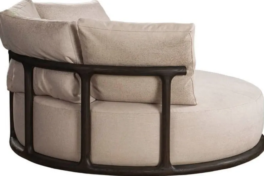 Casa Padrino Luxus Sessel Beige / Dunkelbraun Ø 120 x H. 90 cm - Runder Wohnzimmer Sessel - Hotel Sessel - Wohnzimmer Möbel - Hotel Möbel - Luxus Möbel - Luxus Einrichtung