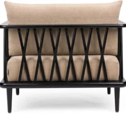 Casa Padrino Luxus Sessel Beige / Schwarz H. 77,5 cm - Luxus Wohnzimmer Möbel