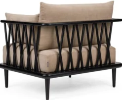 Casa Padrino Luxus Sessel Beige / Schwarz H. 77,5 cm - Luxus Wohnzimmer Möbel
