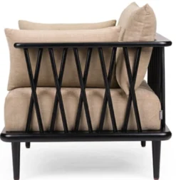 Casa Padrino Luxus Sessel Beige / Schwarz H. 77,5 cm - Luxus Wohnzimmer Möbel