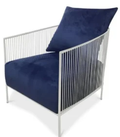 Casa Padrino Luxus Sessel Blau / Silber 69 x 78 x H. 88 cm - Edelstahl Sessel mit edlem Samtstoff - Designermöbel