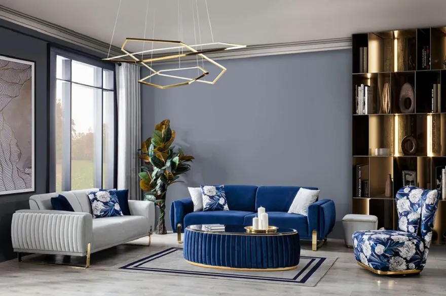 Casa Padrino Luxus Sessel Blau / Mehrfarbig / Gold - Moderner Wohnzimmer Sessel mit Blumenmuster - Moderne Wohnzimmer Möbel - Luxus Kollektion