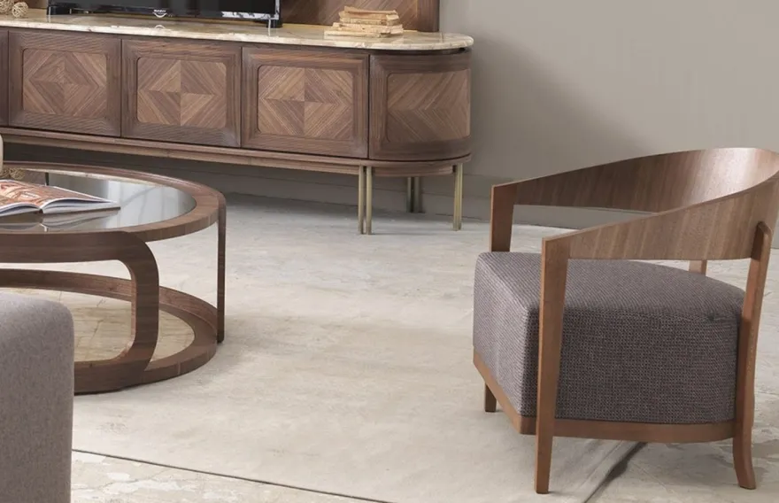 Casa Padrino Luxus Sessel Braun / Grau 70 x 63 x H. 70 cm - Wohnzimmer Sessel mit gebogener Rückenlehne - Hotel Sessel - Wohnzimmer Möbel - Luxus Möbel - Luxus Wohnzimmer Einrichtung