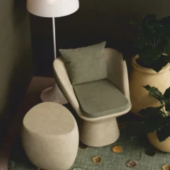 Casa Padrino Luxus Sessel Creme / Grün - Wetterfester Beton Sessel