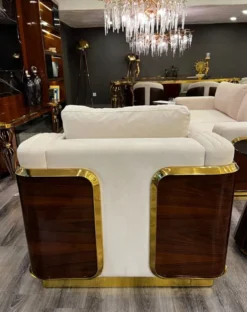 Casa Padrino Luxus Sessel Creme / Braun / Gold 90 x 100 x H. 70 cm - Wohnzimmer Sessel - Hotel Sessel - Wohnzimmer Möbel - Hotel Möbel - Luxus Möbel - Wohnzimmer Einrichtung - Luxus Einrichtung