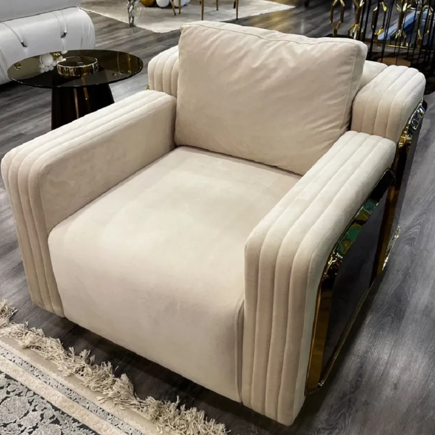 Casa Padrino Luxus Sessel Creme / Braun / Gold 90 x 100 x H. 70 cm - Wohnzimmer Sessel - Hotel Sessel - Wohnzimmer Möbel - Hotel Möbel - Luxus Möbel - Wohnzimmer Einrichtung - Luxus Einrichtung