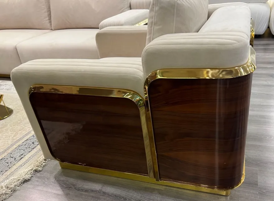Casa Padrino Luxus Sessel Creme / Braun / Gold 90 x 100 x H. 70 cm - Wohnzimmer Sessel - Hotel Sessel - Wohnzimmer Möbel - Hotel Möbel - Luxus Möbel - Wohnzimmer Einrichtung - Luxus Einrichtung