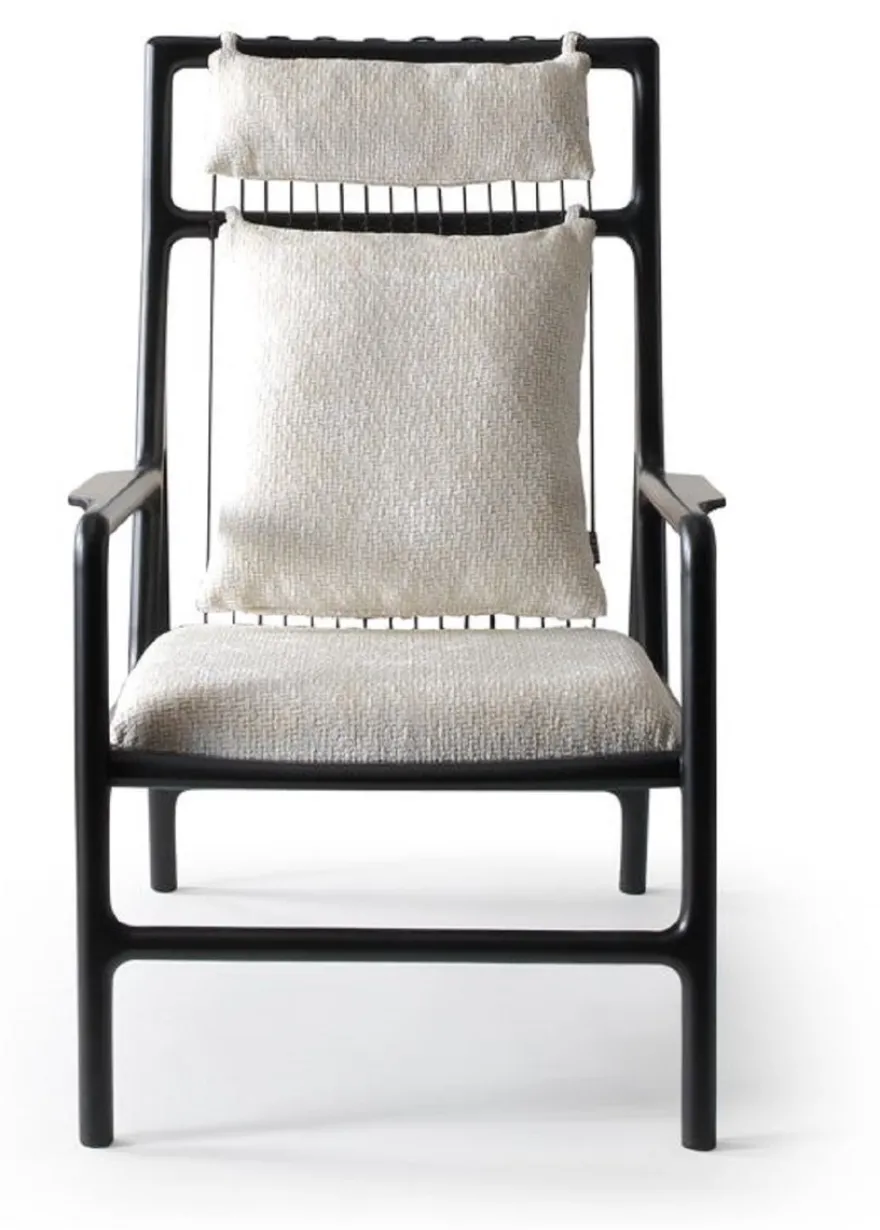 Casa Padrino Luxus Sessel Cremeweiß / Matt Schwarz 69 x 92 x H. 107 cm - Wohnzimmer Sessel - Hotel Sessel - Wohnzimmer Möbel - Hotel Möbel - Luxus Möbel - Luxus Einrichtung
